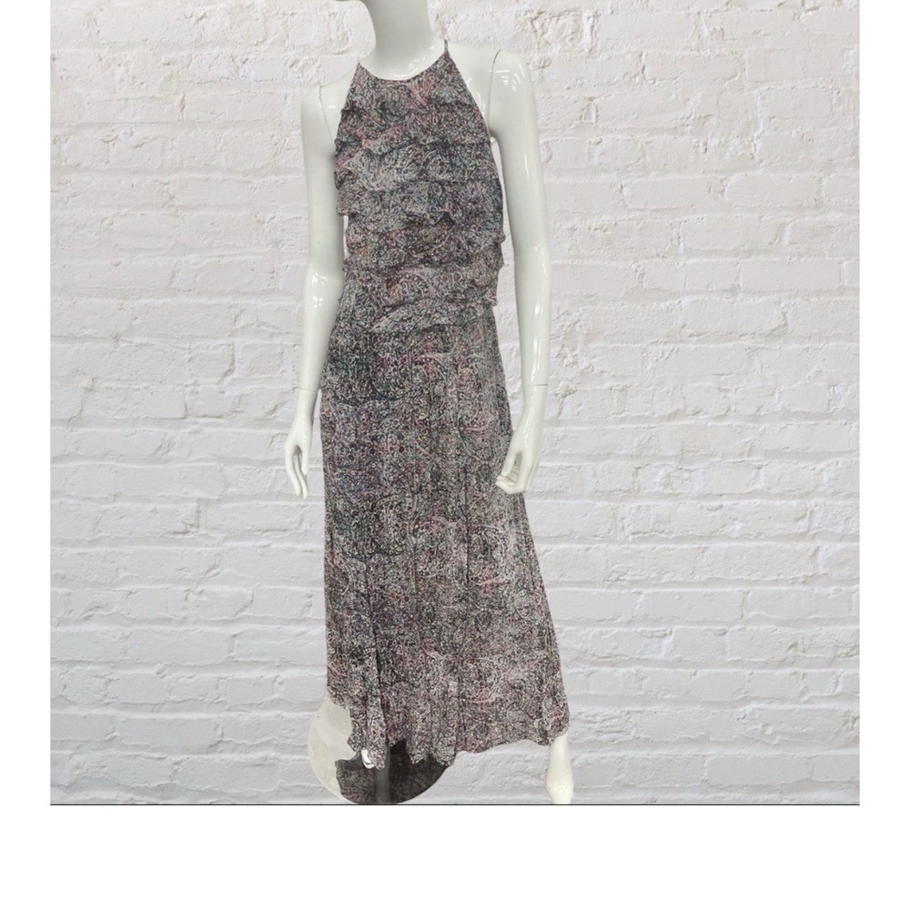 L'Agence 100% Silk Size 8‎ Sleeveless Maxi Dress Geometric Ruffle
